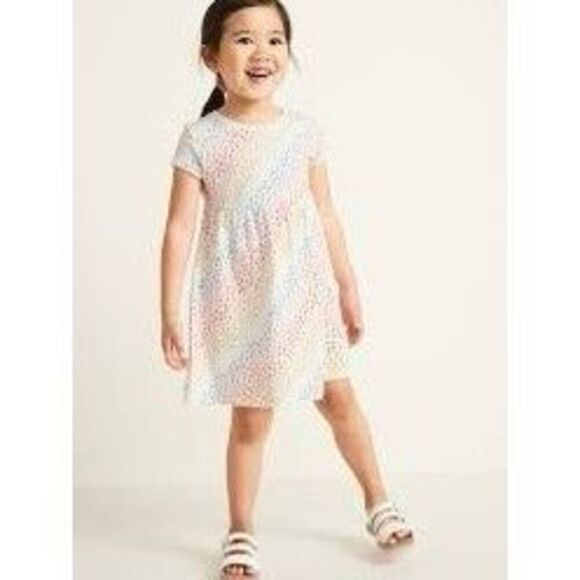 3/$30 OLD NAVY Toddler Girls 12-18 Months Valentine Rainbow Heart Print Knit Dre - Picture 6 of 6